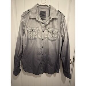 Royal Premium Mens Grey Ombre Button Down Shirt Long‎ Sleeve Dip Dye Cotton L